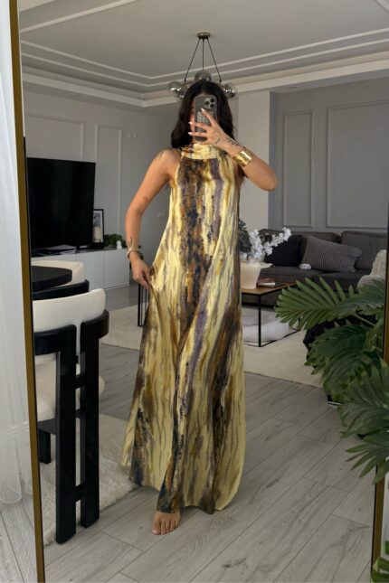 Butter Yellow Batik Desenli Elbise