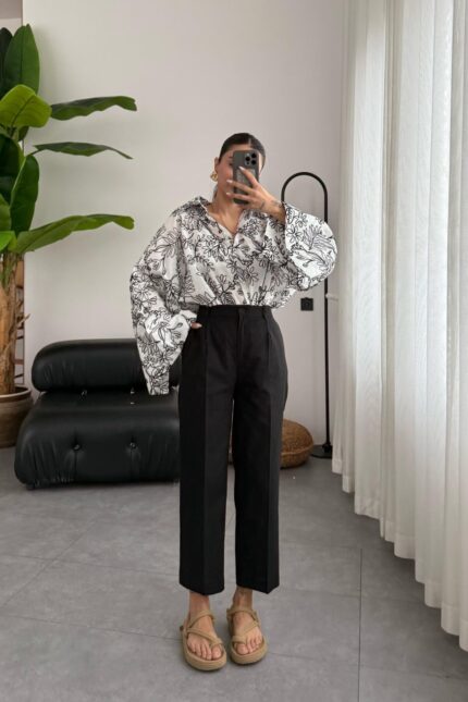 Keten Kalem Pantolon Siyah