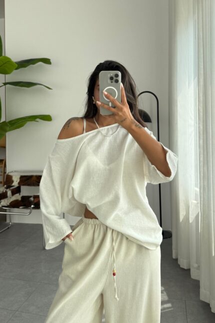Oversize Keten Bluz Natur