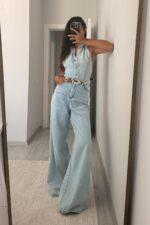 Sırtı Açık Kot Tulum Buz Mavi - Görsel 2