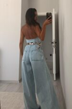 Sırtı Açık Kot Tulum Buz Mavi - Görsel 5