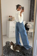 Verev Dikişli Baggy Mavi Jean - Görsel 4