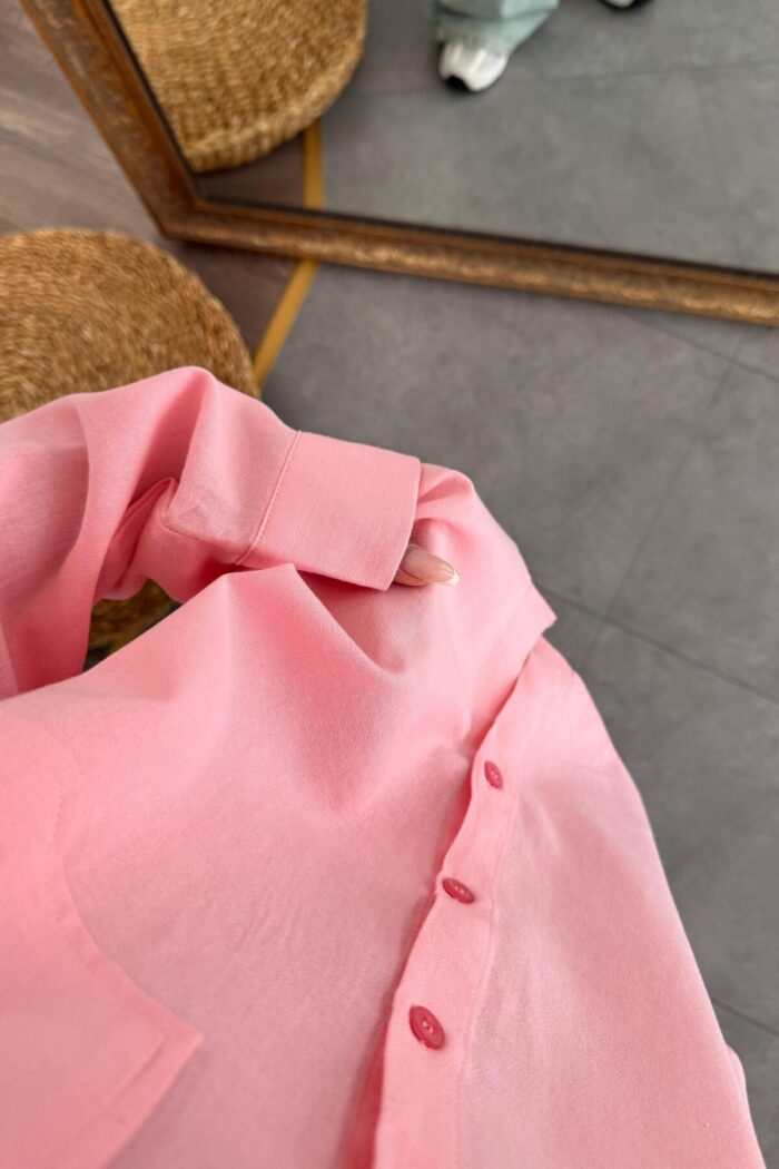 Tek Cepli Oversize Gömlek Pembe - Görsel 3