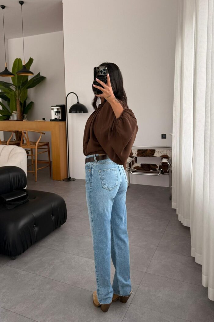 Mirror Kesik Paça straight Açık Mavi Jean - Görsel 4