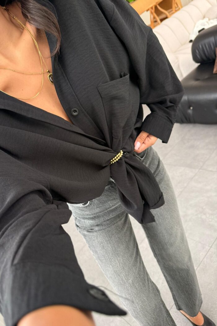 Miya Tek Cepli Oversize Gömlek Siyah - Görsel 3