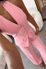 Boyundan Geçirmeli Yelek Pantolon Takım Pembe - Görsel 3