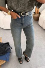 Rim Kemerli Eskitme Kesik Paça Jean - Görsel 2