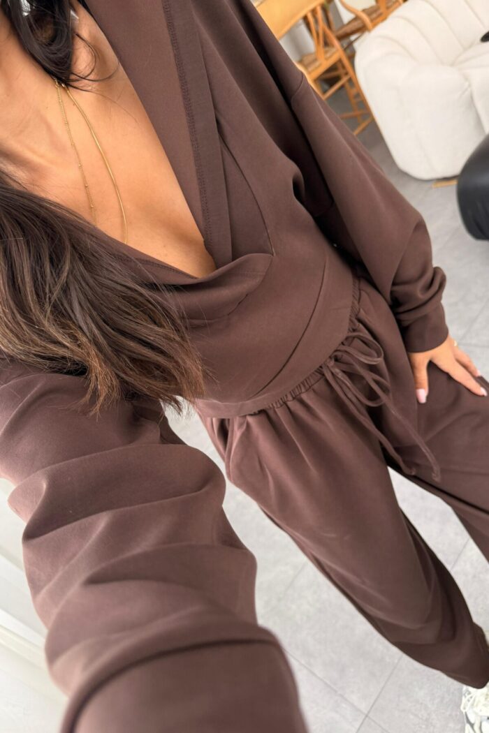 Kapşonlu Sweat Pantolon Takım Kahve - Görsel 3