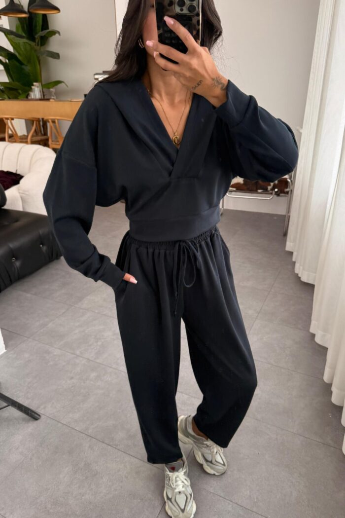Kapşonlu Sweat Pantolon Takım Füme - Görsel 2