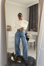 Verev Dikişli Baggy Mavi Jean