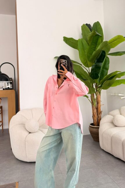Tek Cepli Oversize Gömlek Pembe