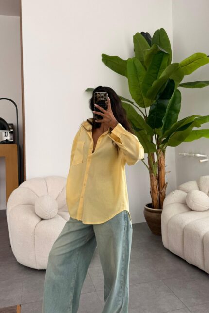 Tek Cepli Oversize Gömlek Sarı