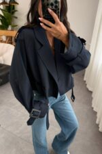 Reglan Kısa Trençkot Lacivert - Görsel 2