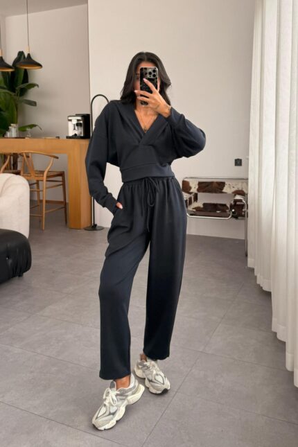 Kapşonlu Sweat Pantolon Takım Füme