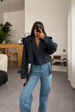 Reglan Kısa Trençkot Lacivert