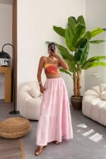 Astarlı Gipeli Müslin Etek Pembe