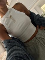 FF Halter Yaka Fitilli Crop Beyaz - Görsel 2