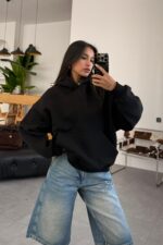Oversize Kapşonlu Sweat Siyah