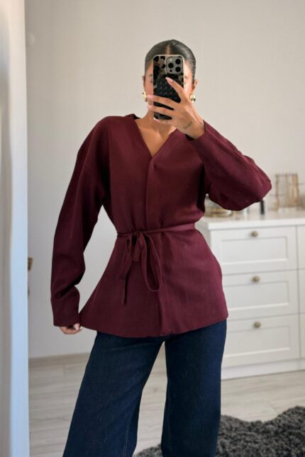Naye Belden Oturtma Merserize Bordo Hırka