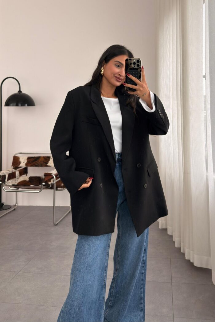 Frame dokulu Blazer Ceket Siyah - Görsel 1