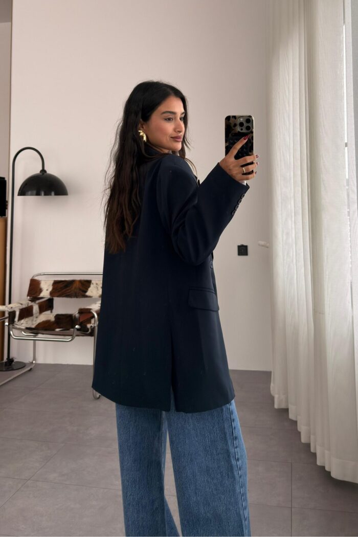 Frame dokulu Blazer Ceket Lacivert - Görsel 3
