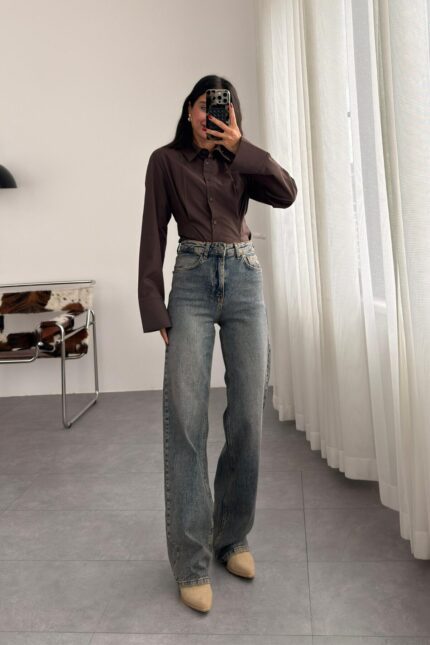 Zeyns Wide Leg Eskitmeli Jean