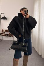 Vanessa Kaşe Bomber Ceket Siyah