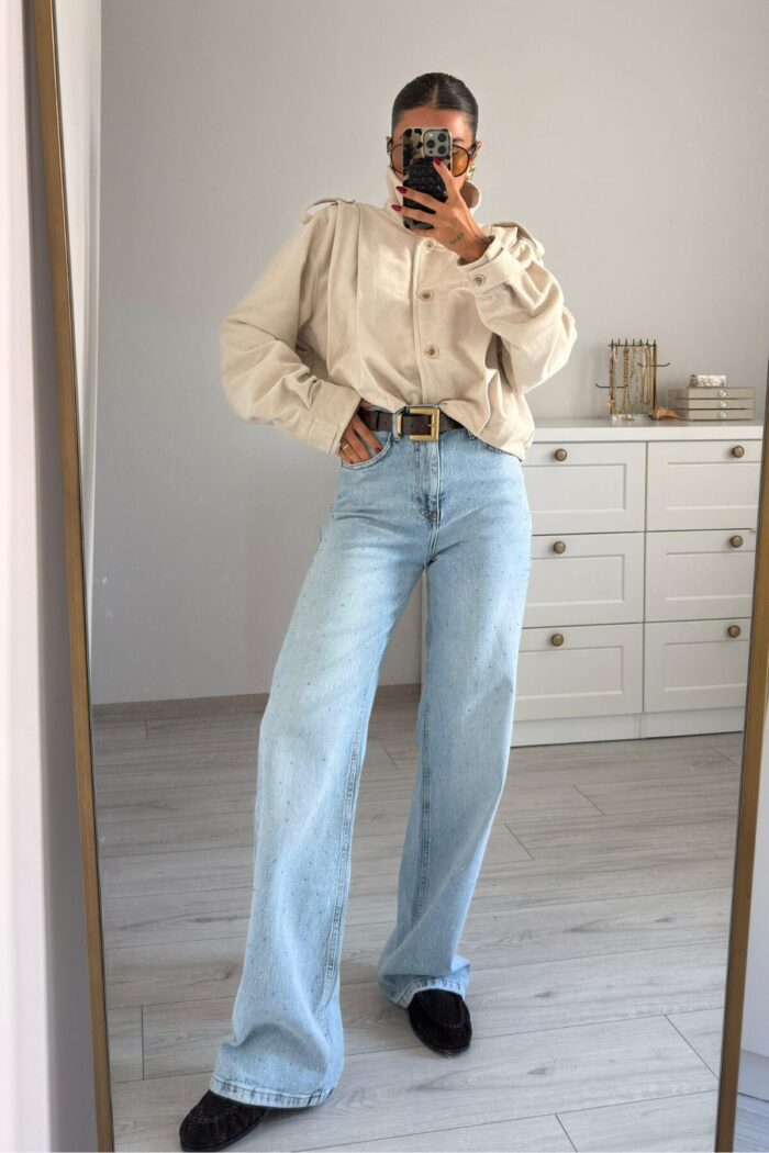 Lavinia Renkli Taşlı Straight Jean - Görsel 1