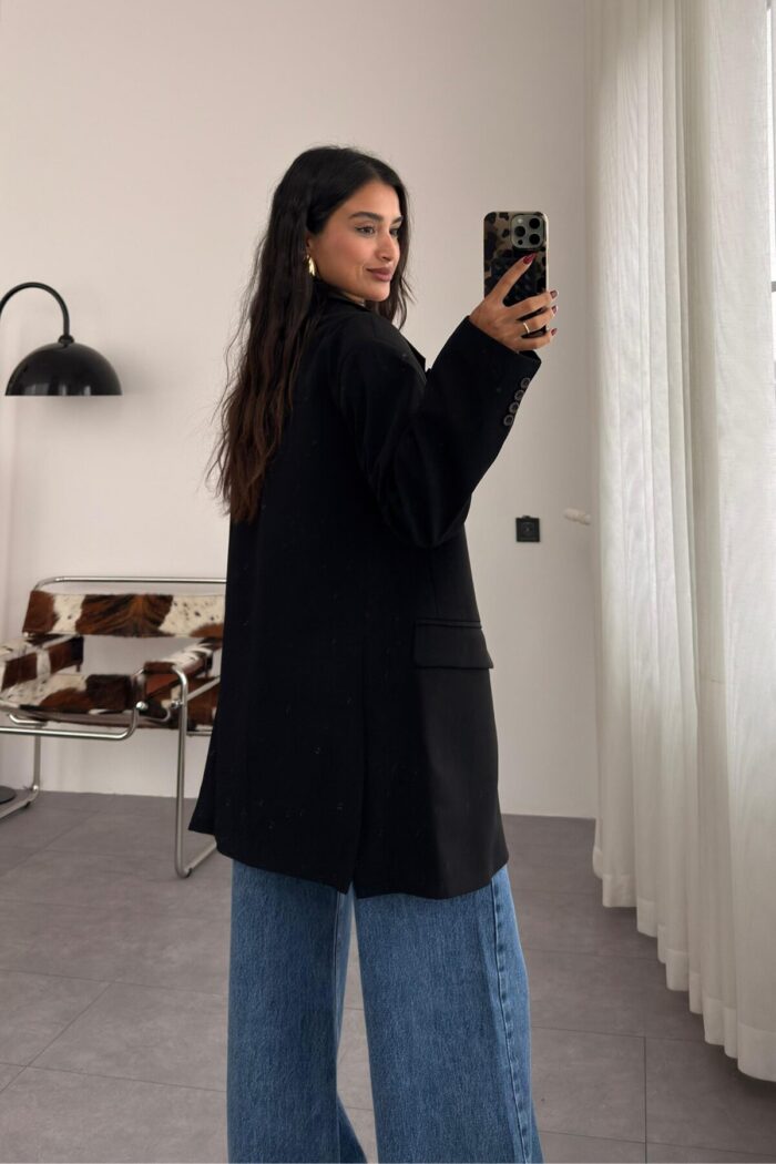 Frame dokulu Blazer Ceket Siyah - Görsel 3