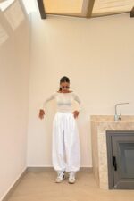 Pileli Şalvar Pantolon Beyaz - Görsel 2