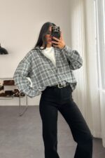 Ekose Oversize Oduncu Gömlek Antrasit - Görsel 2