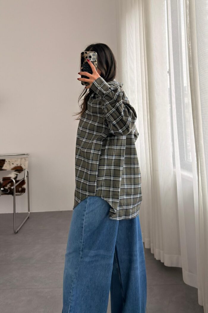 Ekose Oversize Oduncu Gömlek Yeşil - Görsel 3