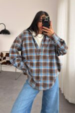 Ekose Oversize Oduncu Gömlek Mavi