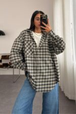 Ekose Oversize Oduncu Gömlek Gri