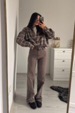 Diana Kahve Eskitme Wide Leg Jean