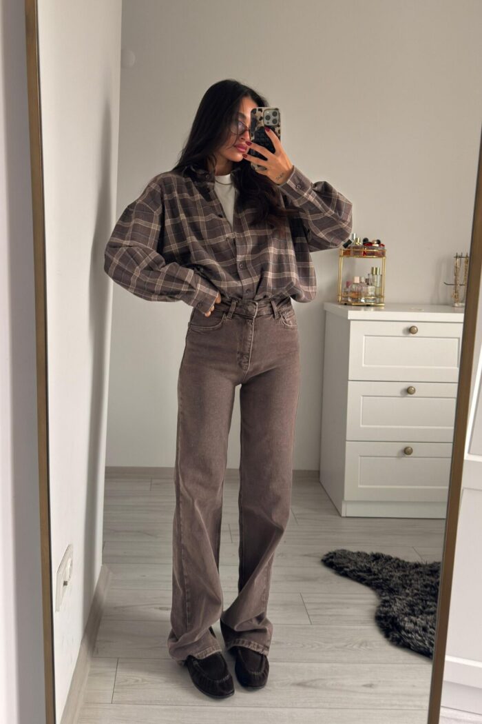 Diana Kahve Eskitme Wide Leg Jean - Görsel 1