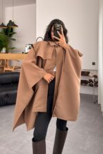 Pelerin Tek Düğmeli Trenç Camel