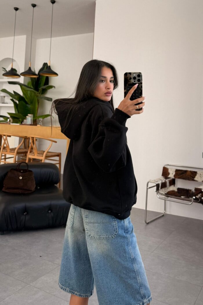 Oversize Kapşonlu Sweat Siyah - Görsel 3