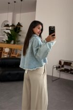 Retro Denim Crop Gömlek - Görsel 3