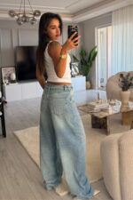 Beli Katlı Wide Leg Jean - Görsel 5