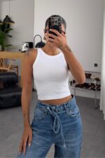 Miya Halter Yaka Crop Beyaz
