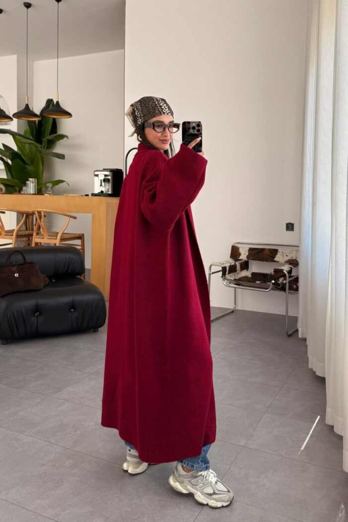 Winter Maxi Kaban Hırka Bordo - Görsel 3