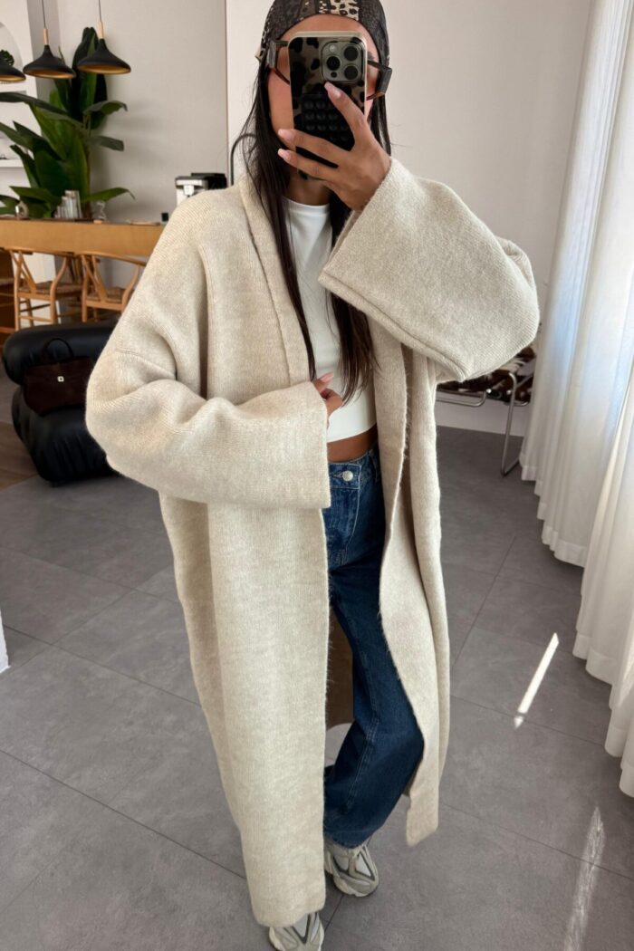 Winter Maxi Kaban Hırka Taş - Görsel 2