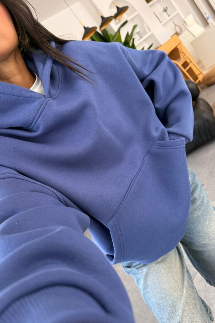 Oversize Kapşonlu Sweat Lacivert - Görsel 2