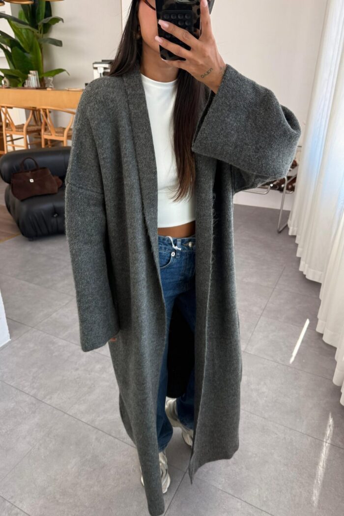 Winter Maxi Kaban Hırka Antrasit - Görsel 2