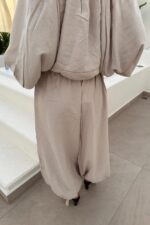 Paçası Bağlamalı Pantolon Taş - Görsel 4