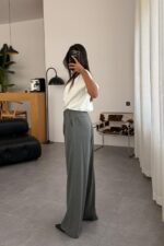 FF Beli Büzgülü Pantolon Gri - Görsel 3