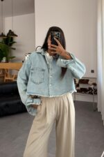 Retro Denim Crop Gömlek