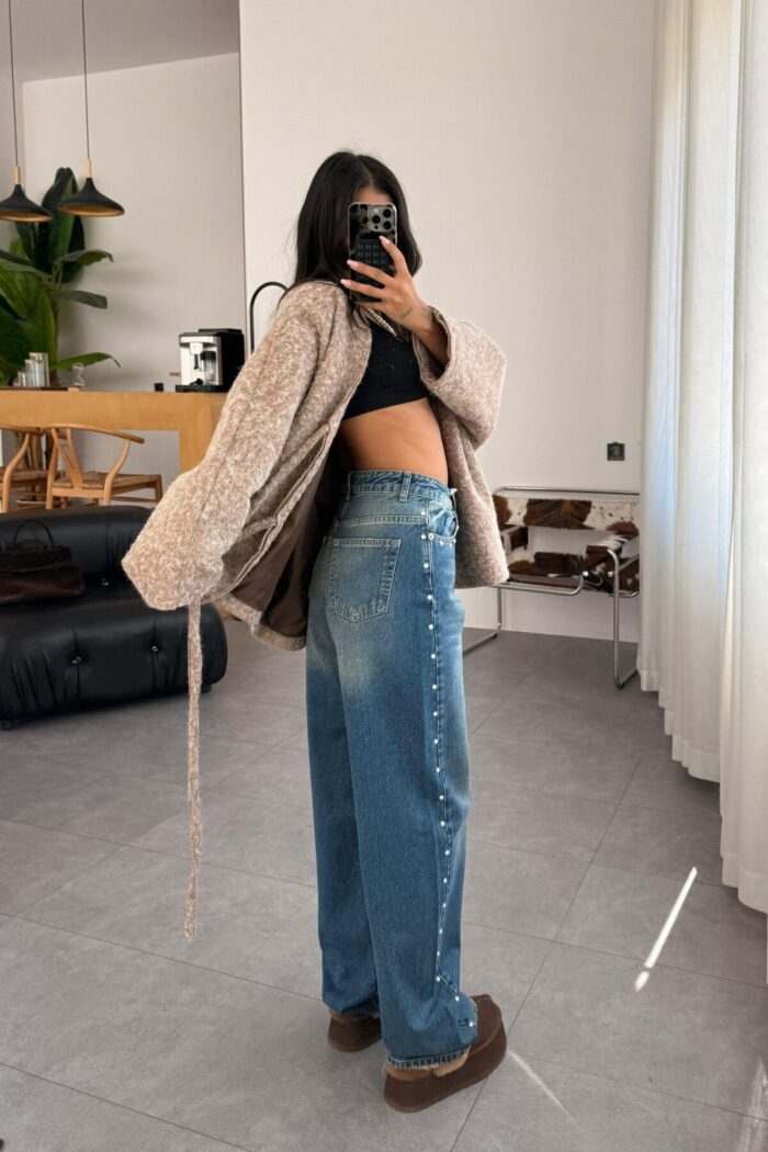 İnci Taşlı Dark Blue Jean - Görsel 4