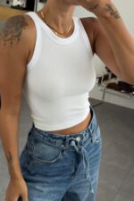 Miya Halter Yaka Crop Beyaz - Görsel 2